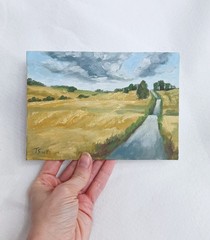 Country Road ORIGINAL Oil Painting Impressionism Fields 5″x7″
