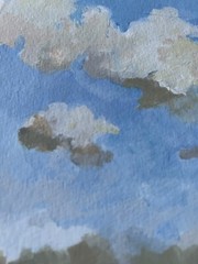 Original Cloud and Fields Landscape Painting on Watercolor Paper Signed Fine Art