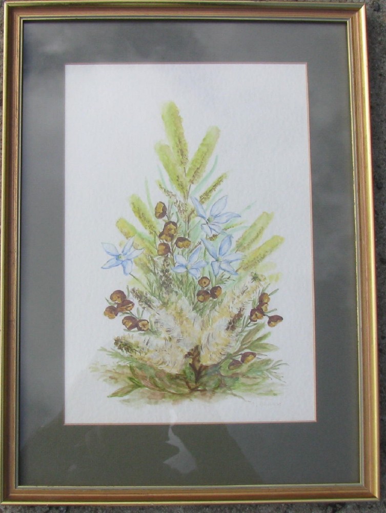 N. GRAHAM AUSTRALIAN FRAMED WC „BOTANICAL FLORAL GROUP“ C 1990