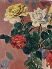 1952 Japanese Semi Antique Floral Still Life Oil Painting Retro Art Decor