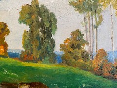 ::ÖLGEMÄLDE 1912 HÜGELIGE LANDSCHAFT MIT WIESEN BIRKEN BERGEN IN DRESDEN