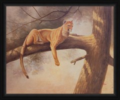 Vintage Cougar Mountain Lion Oil Painting on Canvas – Wildlife Art Wall Decor