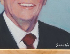 Sean Wu original oil portrait 12×12 on stretched canvas, President Ronald Reagan