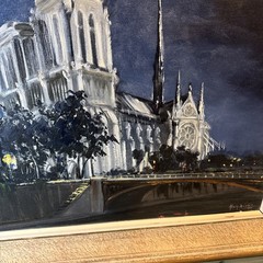 Notre Dame At Night Paris France Oil Painting On Canvas Vintage By Alain Durvil