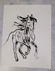Original Running Horse Painting 11×14 Minimalist Expressionist Paper Wachtel