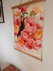 Colorful Roses in Acrylic Paint – 20″ x 16″ – Wood and leather frame
