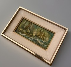 Vintage 1960’s Nautical Oil Painting Sail Boats Ocean Small Framed 8” X 12”