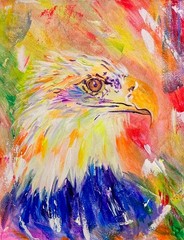 GUAJARDO Original Neo Expressionism Neon Patriot Eagle 14X11 Canvas Signed Art