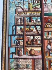 Vintage Industrial Painting Construction Workers Factory Urban Modernism Listed