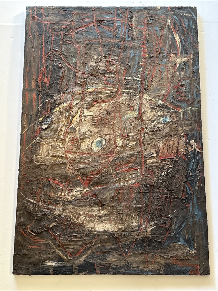 Large Abstract Painting 36 Inches Expressionist Mystery Artist Signed Modernism