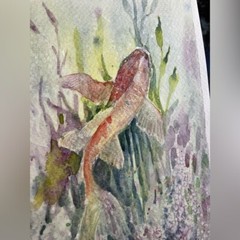 Original Painting Koi watercolor NEW Fish art decor nature artwork Artettina USA
