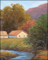 Jeff Love Art Original Oil Painting 10X8″ Landscape House Trees Mountain Creek