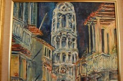 FRAMED ORIGINAL OIL VIEW OF COLONIAL TRINIDAD AT NIGHT, CUBA ARTIST: HECTO VIDAL
