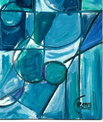 OUT OF THE BLUE 8×10 NEW wood abstract original painting Vintage signed Crowell