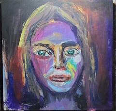 Original Outsider Female Portrait Painting on Cradled Wood Board