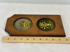 Vtg Double Frame Mini Oil Still Life Paintings Textured Wood Frame Initialed