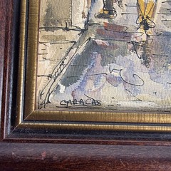 Caracas Street Scene Acrylic on Board, Signed, Framed 12×15