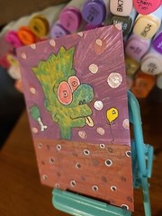 Original Aceo Painting Zombie Bart Simpson Low Brow Blood Donation Severed Hand