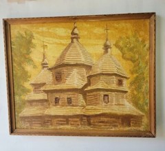 Rustic Wooden Church Landscape Painting
