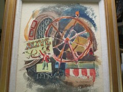 VINTAGE AMERICAN PAINTING CIRCUS FAIR FESTIVAL RIDES REGIONALISM 1940’S SIGNED