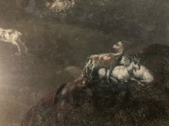 Large Beautiful Pastel Xixth Landscape Scene Bucolic, Romanticism Goat Old Art