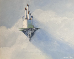Vintage Original Oil Painting Surrealist Sky Cloud Castle Lawrence W Lee Signed