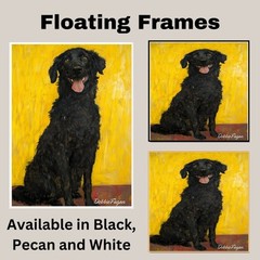 Black Dog Portrait Art on Yellow-Orange Flat Rolled, Framed or Wrapped Canvas