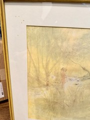 1940s Henry E. Porter Woodland Watercolor – Nude Figure by Stream 22×22 Framed