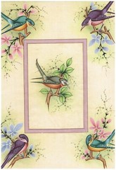 Birds Painting Hand Miniature Nature Artwork On Silk For Wall Gift 16×21 Inches