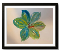 Original Blue Green Unique Single Flower Abstract 14×11 Paper Acrylic