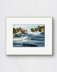 Lake Study No.5 7×5 Watercolor Painting Chicago Landscape Fine Art Wall Decor