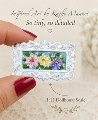 Miniature Dollhouse Original Painting Shabby Chic Framed Floral signed K.Manuel
