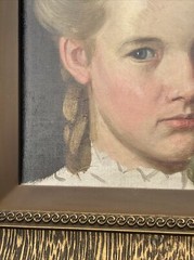 ANTIQUE PORTRAIT PAINTING YOUNG WOMAN GIRL ORNATE FRAME AMERICAN MASTERFUL OIL