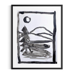 Original Contemporary 9×12 Ink Landscape Signed Black White Wall Art Paper