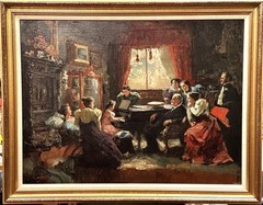 Alberto Cecconi (Italian), VTG c 1940’s Genre Scene O/C „Playing Piano“, Signed!