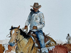 Curtis Wingate (b.1926- ) „Cutting Horse“ Original Watercolor Painting on Paper