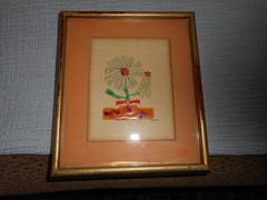 Vintage Retro MCM Still Life Painting Flower 8×9″ Signed NATION Native American?