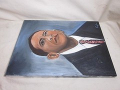 original portrait painting 12″ x 16″ President Barack Obama oil signed ? CH *