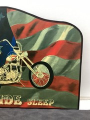 VINTAGE HAND PAINTED CAPTAIN AMERICA CHOPPER EAGLE WOOD WALL ART EAT RIDE SLEEP