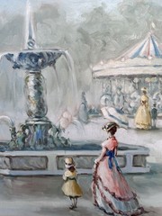 Romantic Parisian Original Vintage Oil Painting Signed Framed Gold Gilt Carousel