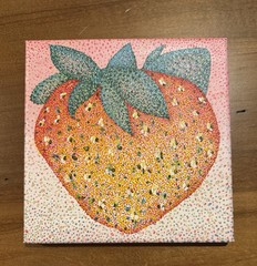 Little STRAWBERRY original acrylic painting 8” x 8” x 1/2” pop art outsider