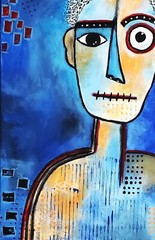 A.Z. Davis 20″X 16″ Painting Abstract Modern Figurative Picasso Style Pop Cubism