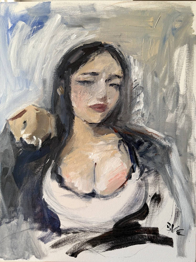 Portrait Painting Woman Cubist Impressionism 18”x14” Canvas Original Signed