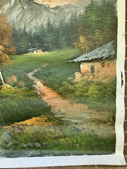 Vintage Oil Painting Large 36×48 Countryside Cabin in the Woods Forest Trees Art