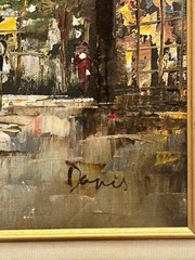 VTG Artist Signed Davis Original Oil On Board Paris Street Framed Painting 25×21