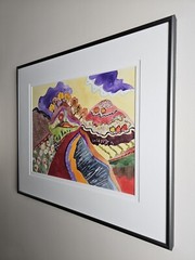 Original Illegibly Signed Watercolor Painting 18.75×16.25 Framed Abstract Art