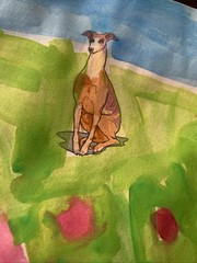 Doggie Hill Original Watercolor OOAK Color Animal Cute Dog