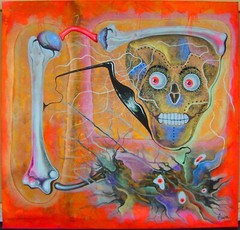 skull art contemporary painting original pop metal artist mexican folk bones art