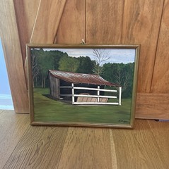 Vintage Folk Art Barn Landscape Painting Signed B Proffitt Framed Rustic 14×18”
