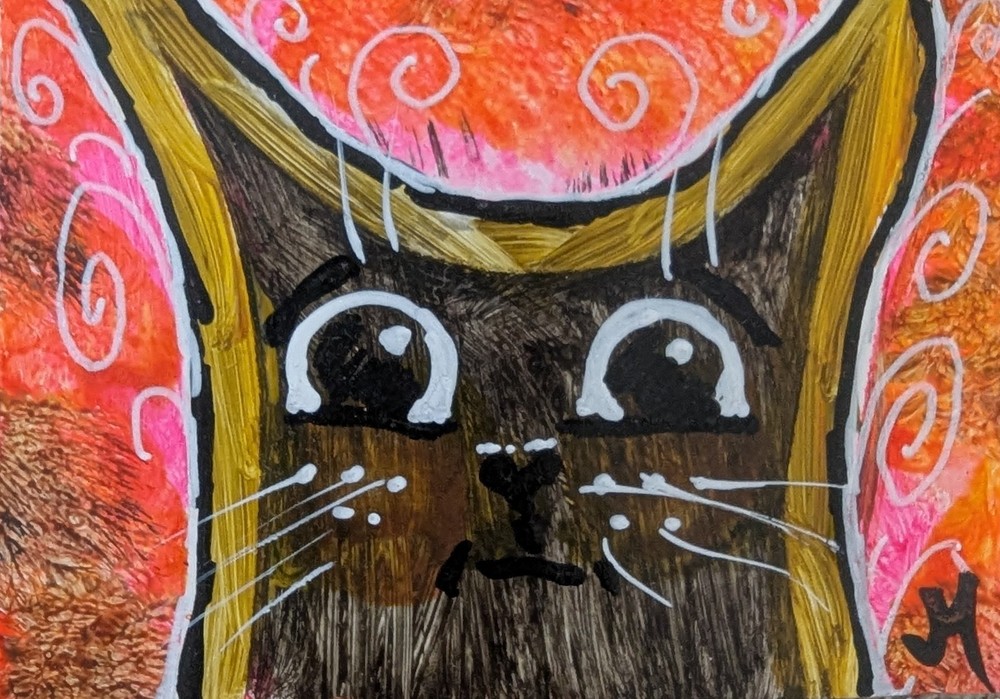 ACEO Cat Painting Original Kitten Face Contemporary Folk Art By Josh Merritt